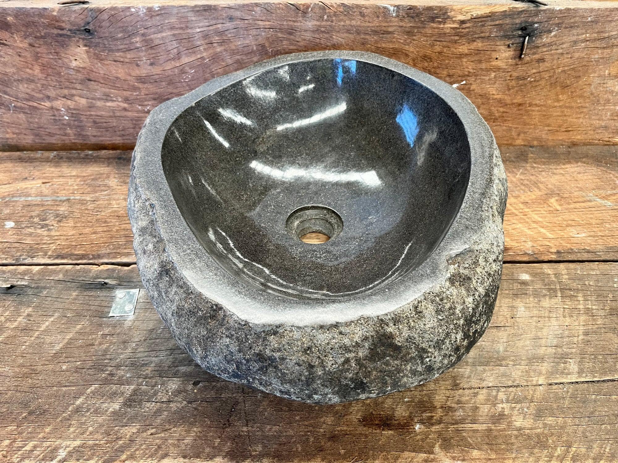 Handmade Natural Oval River Stone Bathroom Basin - Image 8