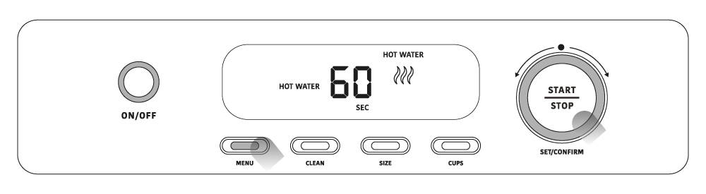 Diagram showing how to customize hot water using the display