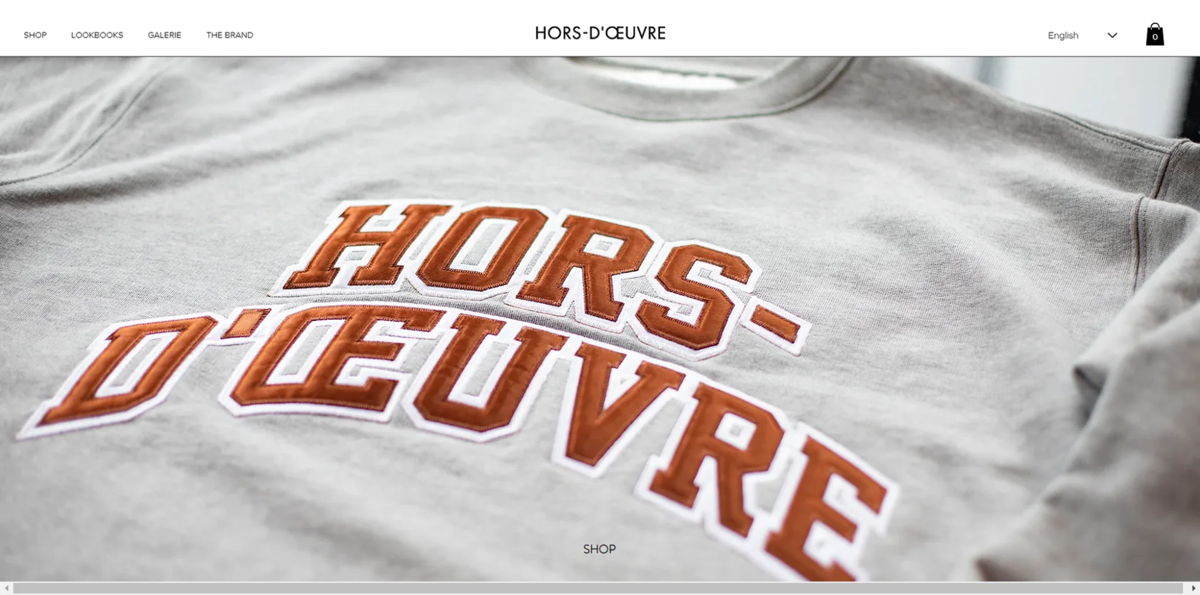 Screenshot of Hors-D'œuvre, from the wix business website examples collection.