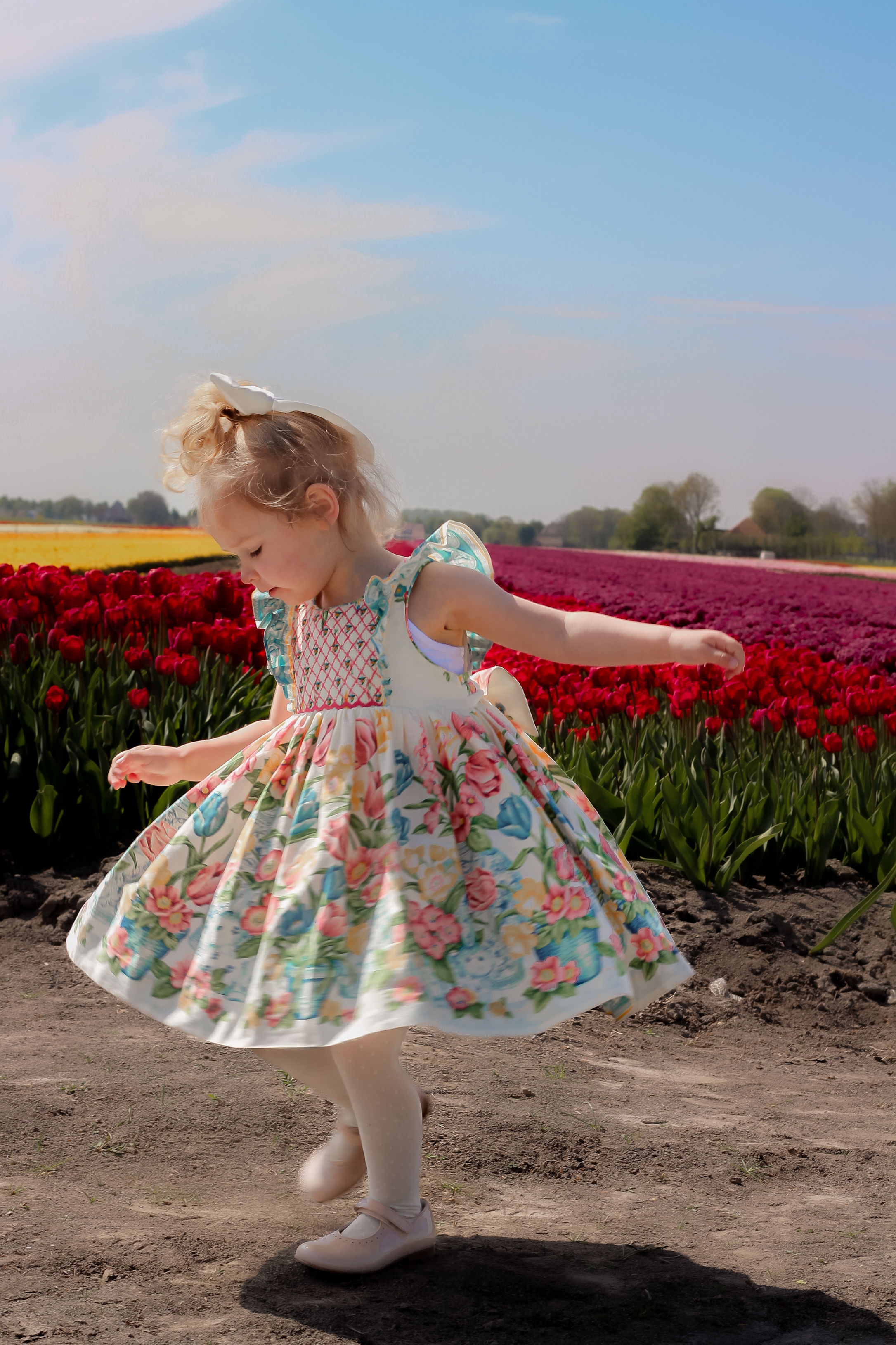Tulip print smocked dress