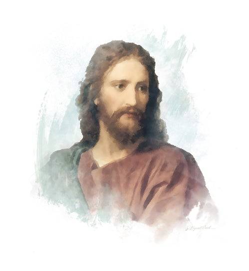 Watercolor painted portrait of Jesus.