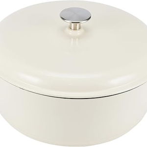 Amazon Basics Enameled Cast Iron Round Dutch Oven with Lid and Dual Handles, Heavy-Duty, 6-Quart, White