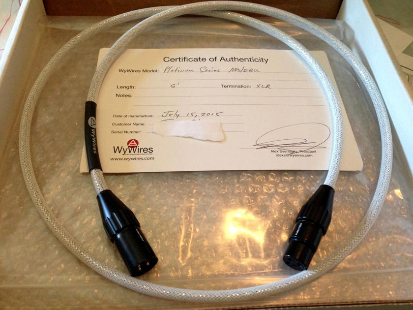 WyWires  Platinum Series AES/EBU 5 ft Digital Cable, as new.