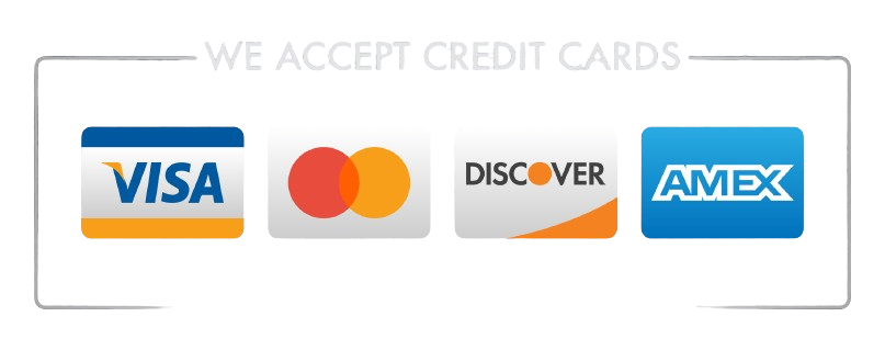 Accepted Payment Cards - Visa, MasterCard, Amex, Discover