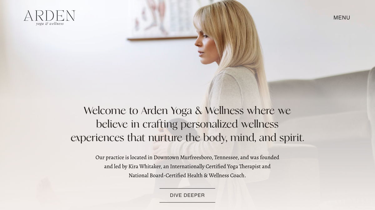 Screenshot of Arden Yoga & Wellness, from the yoga websites collection.