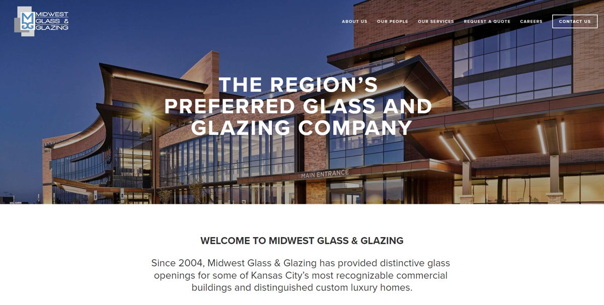 Screenshot of Midwest Glass & Glazing, from the contractor websites collection.