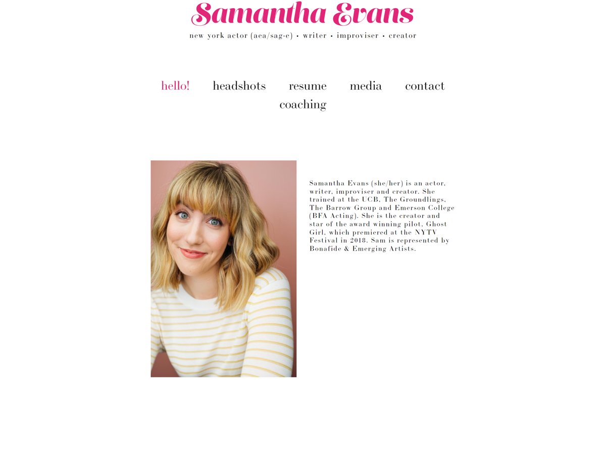 Screenshot of Samantha Evans, from the actor websites collection.