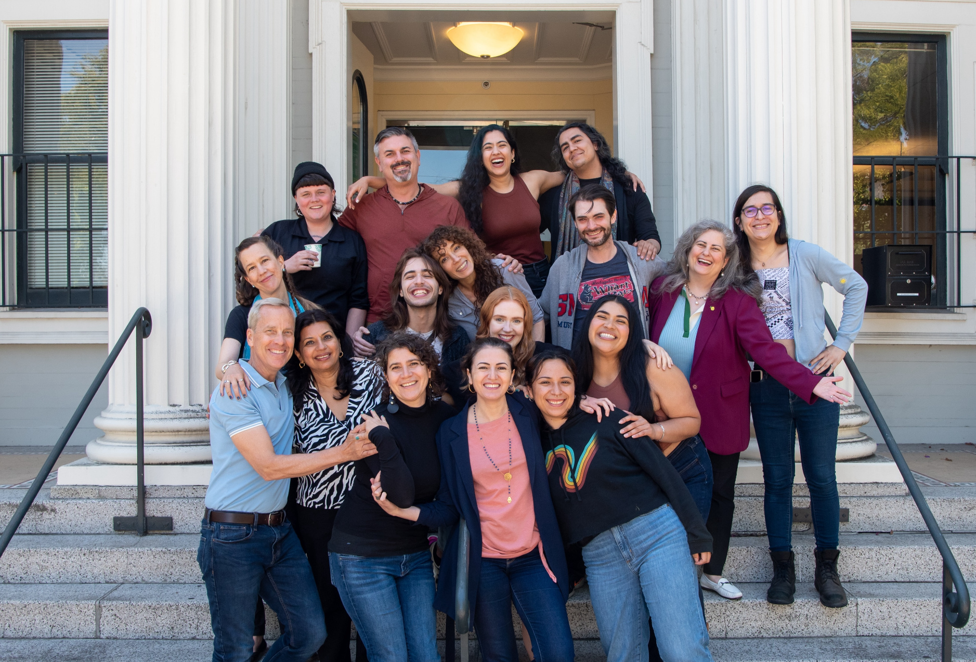 The ReOrient 2023 CAMP participants who attended in-person, outside University of San Francisco’s Performing Arts and Social Justice Program, annual host for the CAMP retreat. (Photo: Lorenzo Fernandez-Kopec)