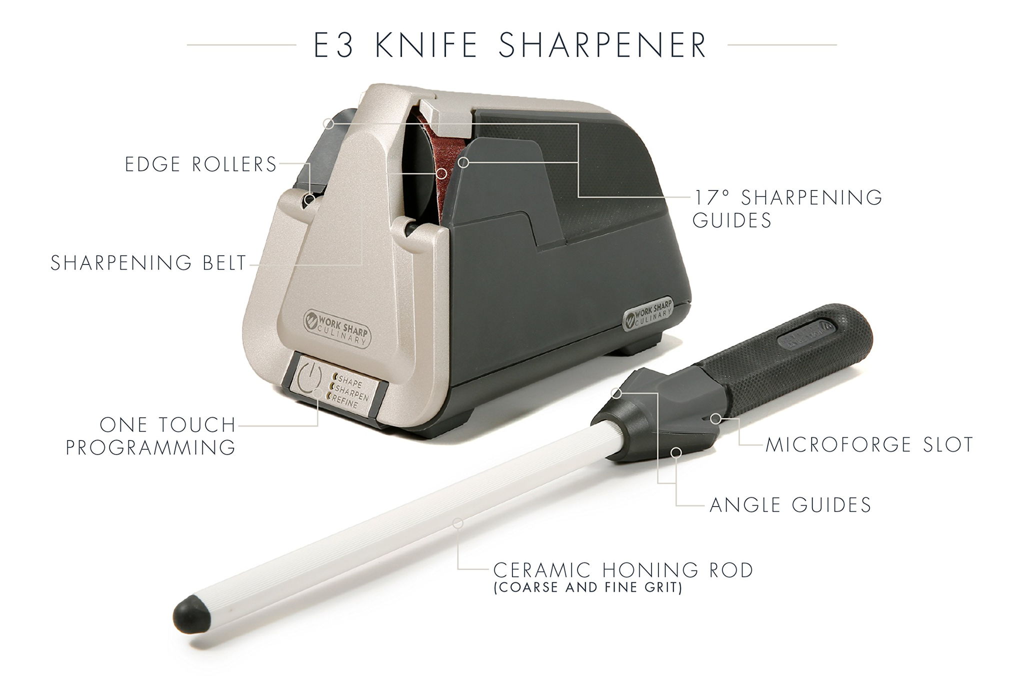 Work Sharp Culinary E5 Kitchen Knife Sharpener with Ceramic Honing Rod