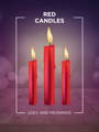 red candles candle magiic 101 meaning icon with three lit candles and a purple and pink bokeh background