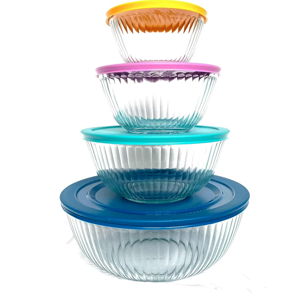 pyrex 100+ Years Glass Mixing Bowls 8-Piece Improved (Limited Edition) - Assorted Colors Lid