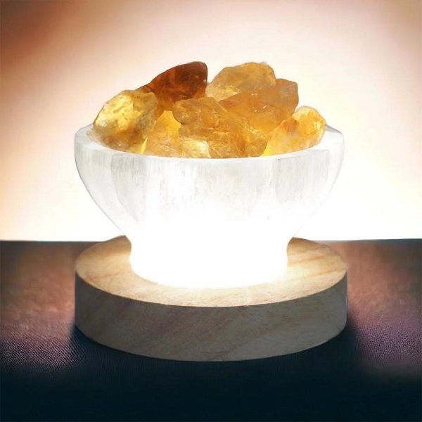 Selenite Bowl - Citrine Crystals Includes LED Base