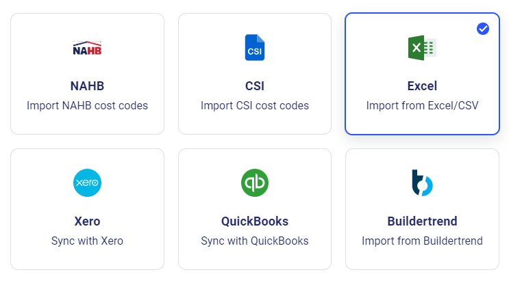Import cost codes excel csv file