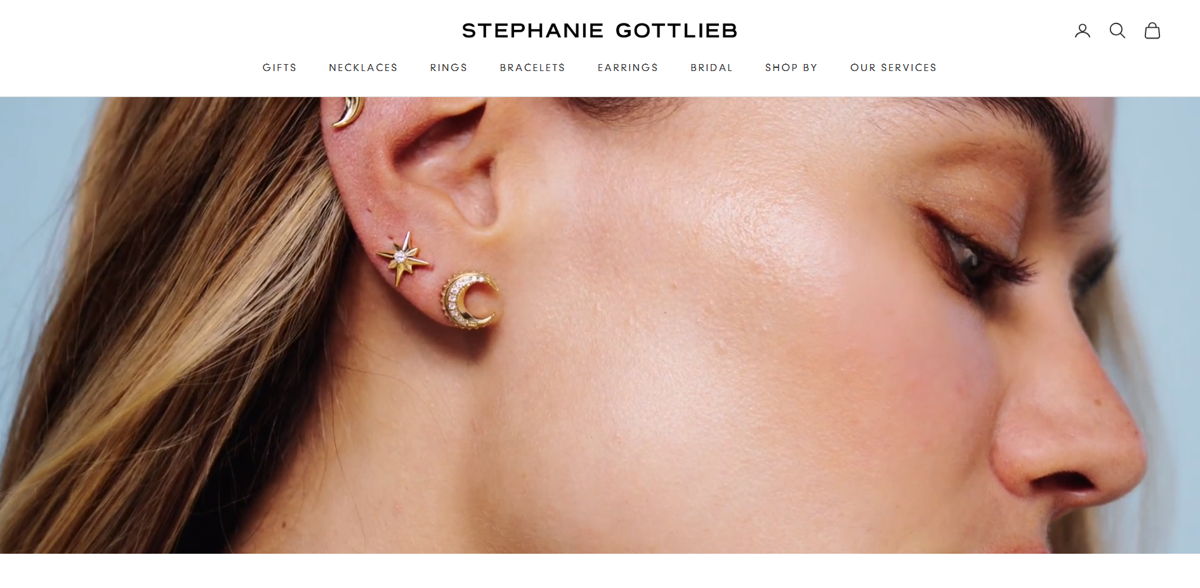 Screenshot of Stephanie Gottlieb, from the shopify jewelry stores collection.