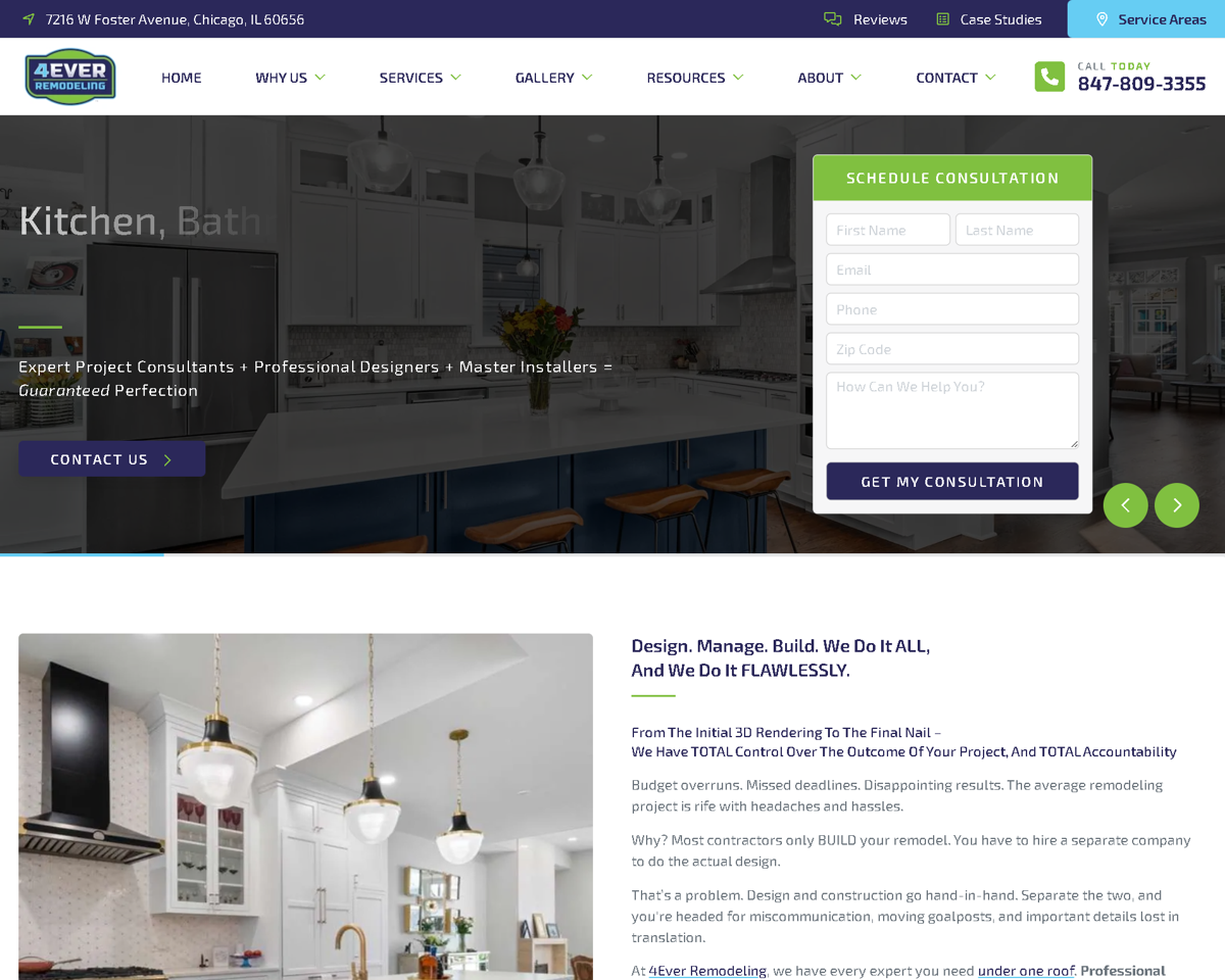 Screenshot of 4Ever Remodeling, from the remodeling websites collection.