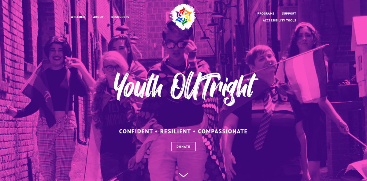 Screenshot of Youth OUTright , from the nonprofit & charity websites collection.
