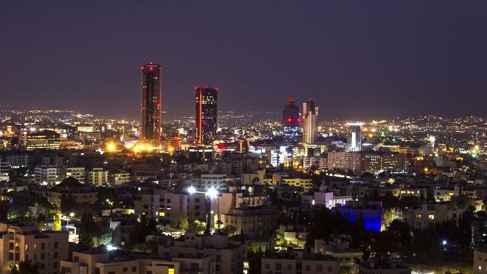 Abdali Area towers and hotels at night