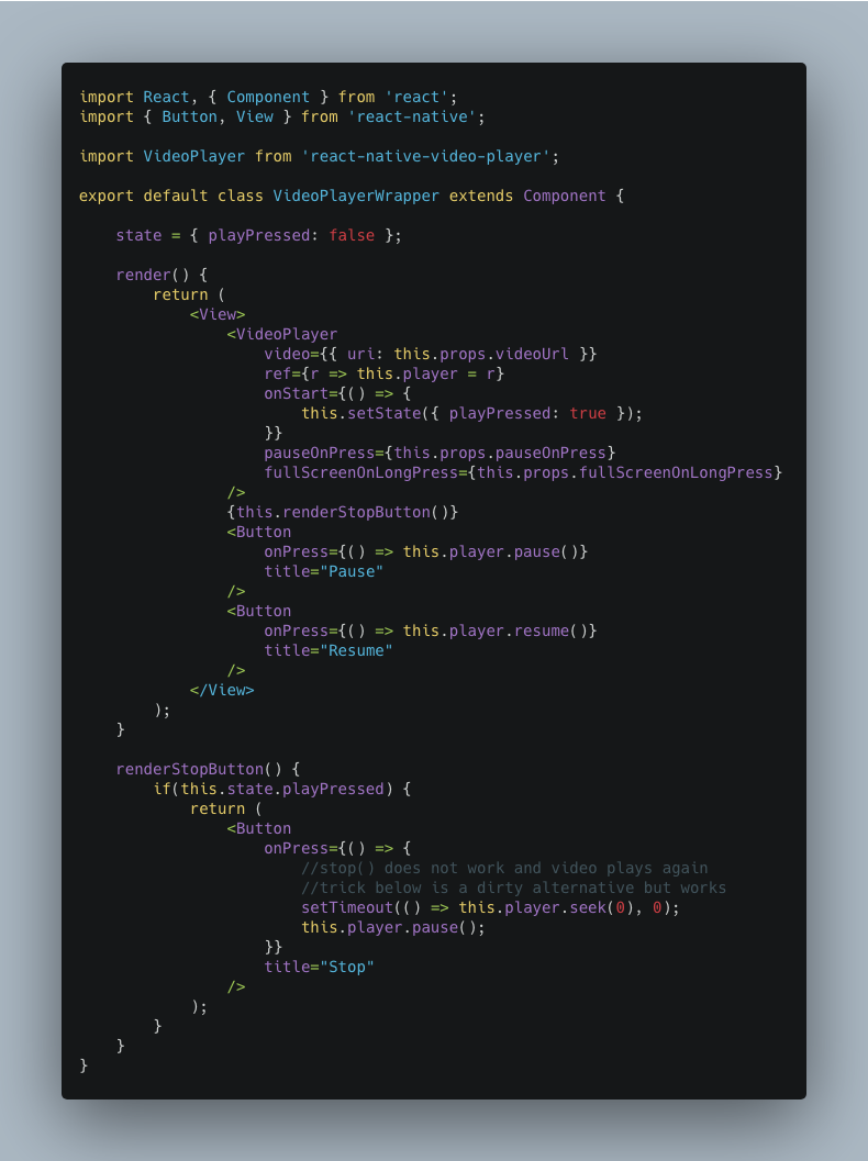 Reusable component calling react-native-video-player