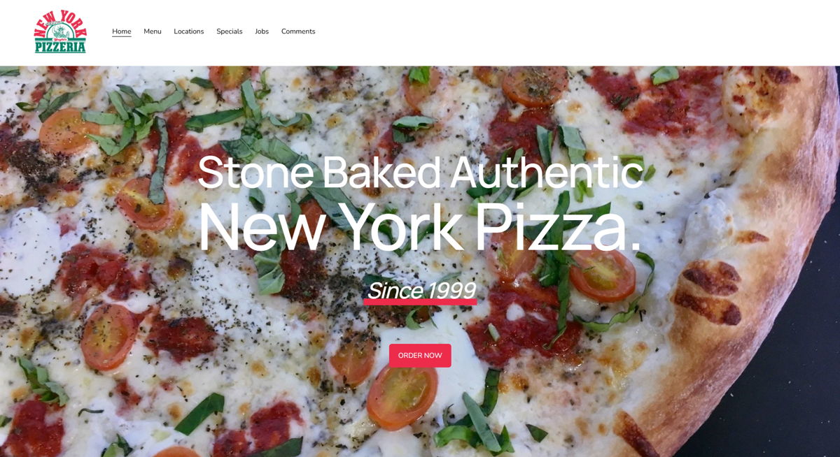 Screenshot of Yaghi's New York Pizzeria, from the pizza place websites collection.