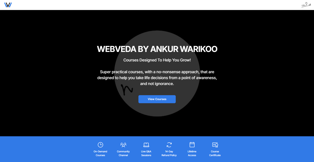 Screenshot of Webveda by ankur warikoo , from the  framer websites collection.