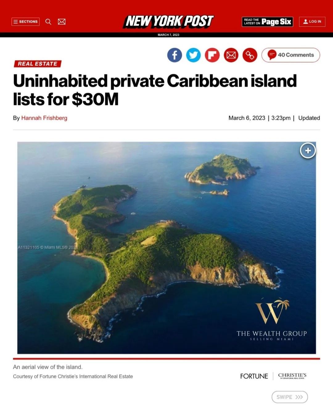 featured image for story, The Wealth Group in The New York Post with the sale of a $30M private island.