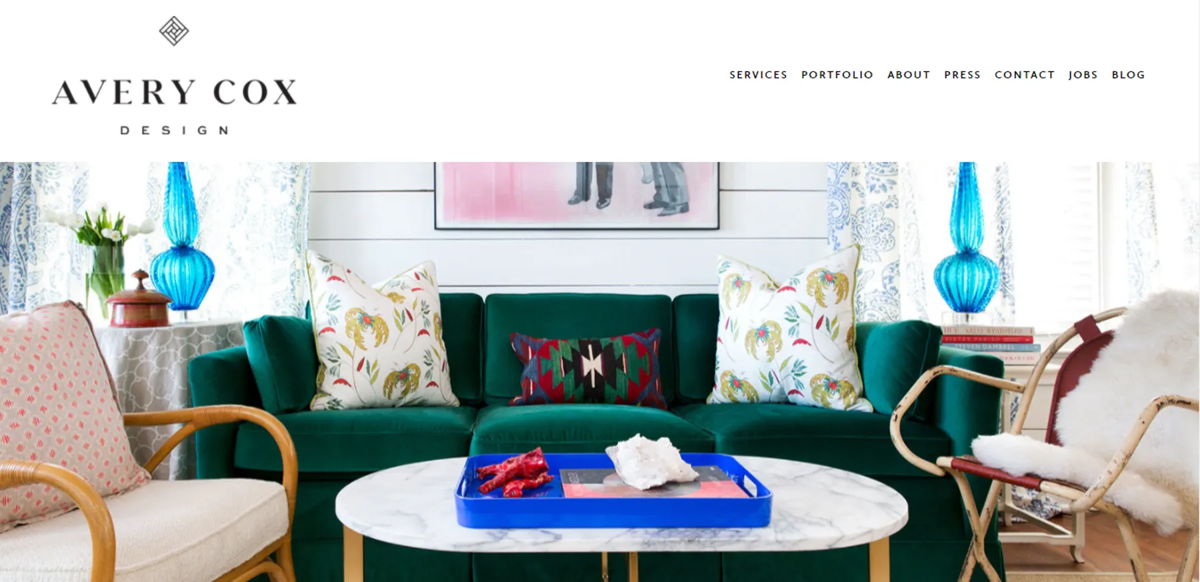 Screenshot of Avery Cox Design, from the squarespace portfolio examples collection.
