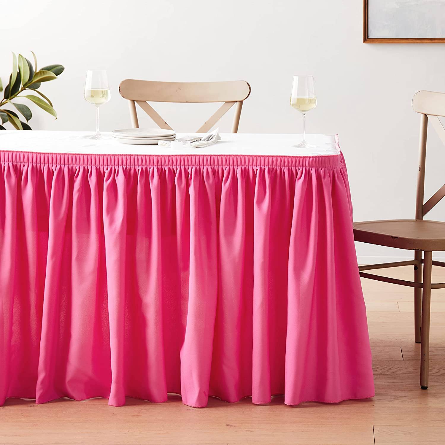 LA Linen Poplin Table Skirt, hot pink