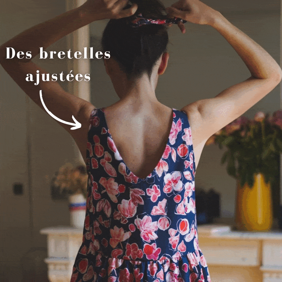 Nêge Paris - Robe Évasion Tropicale bleu et orange en tencel lyocell certifié oeko-tex