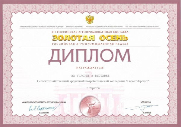 Диплом «Золотая осень»