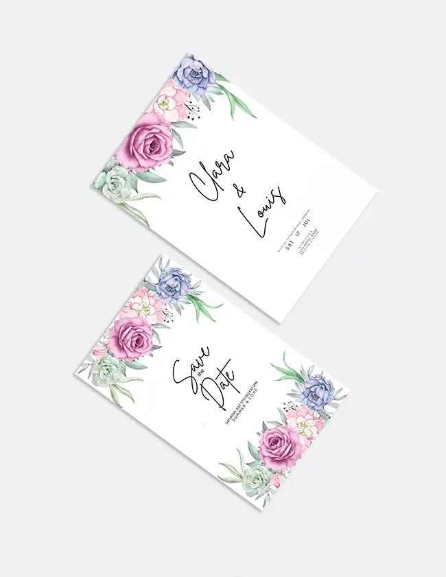 Capture d'écran de la carte d'invitation de mariage avec des fleurs d'aquarelle.