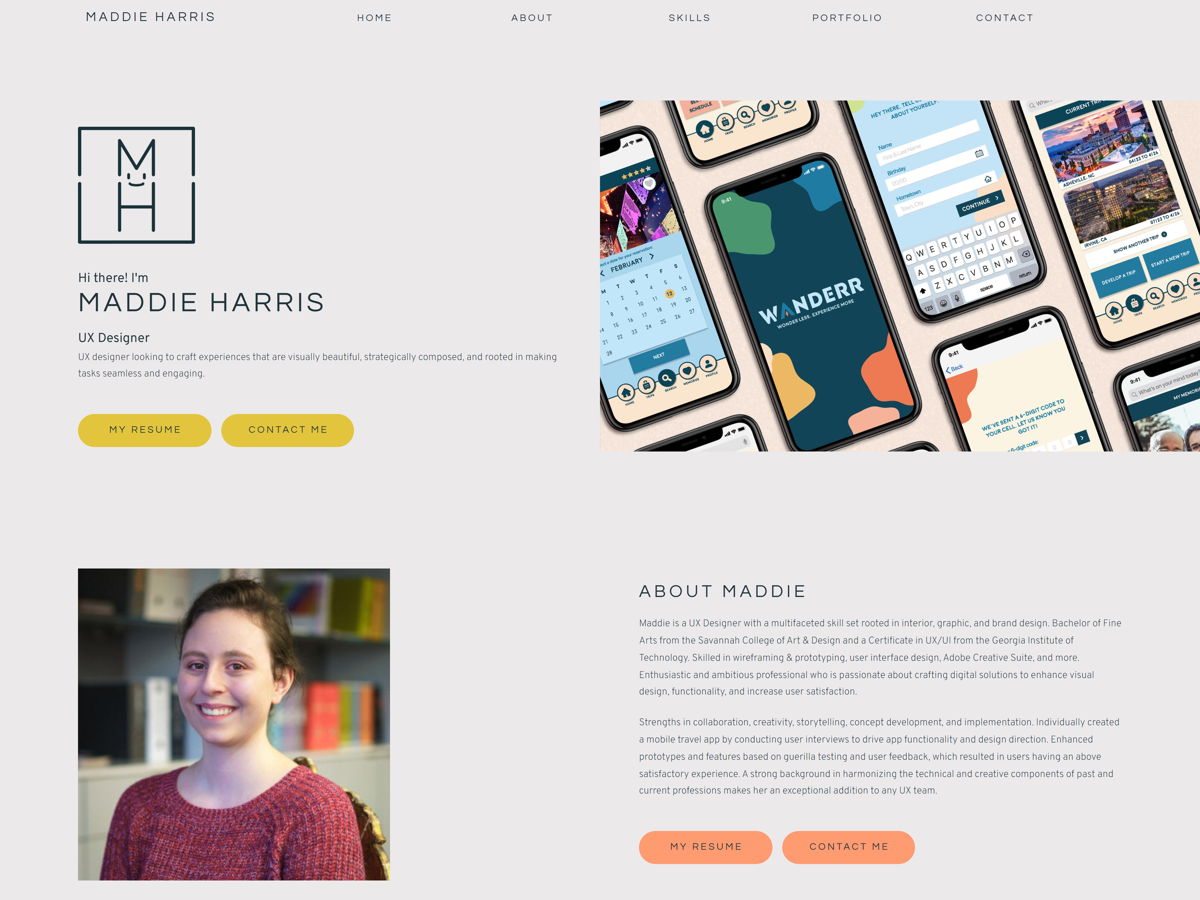 Screenshot of Maddie Harris, from the resume websites collection.