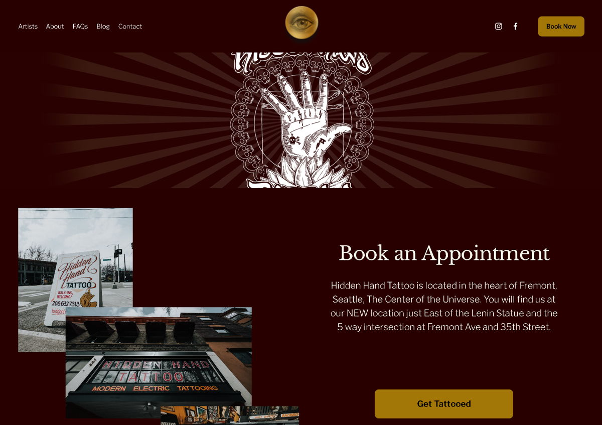 Screenshot of Hidden Hand Tattoo, from the tattoo websites collection.