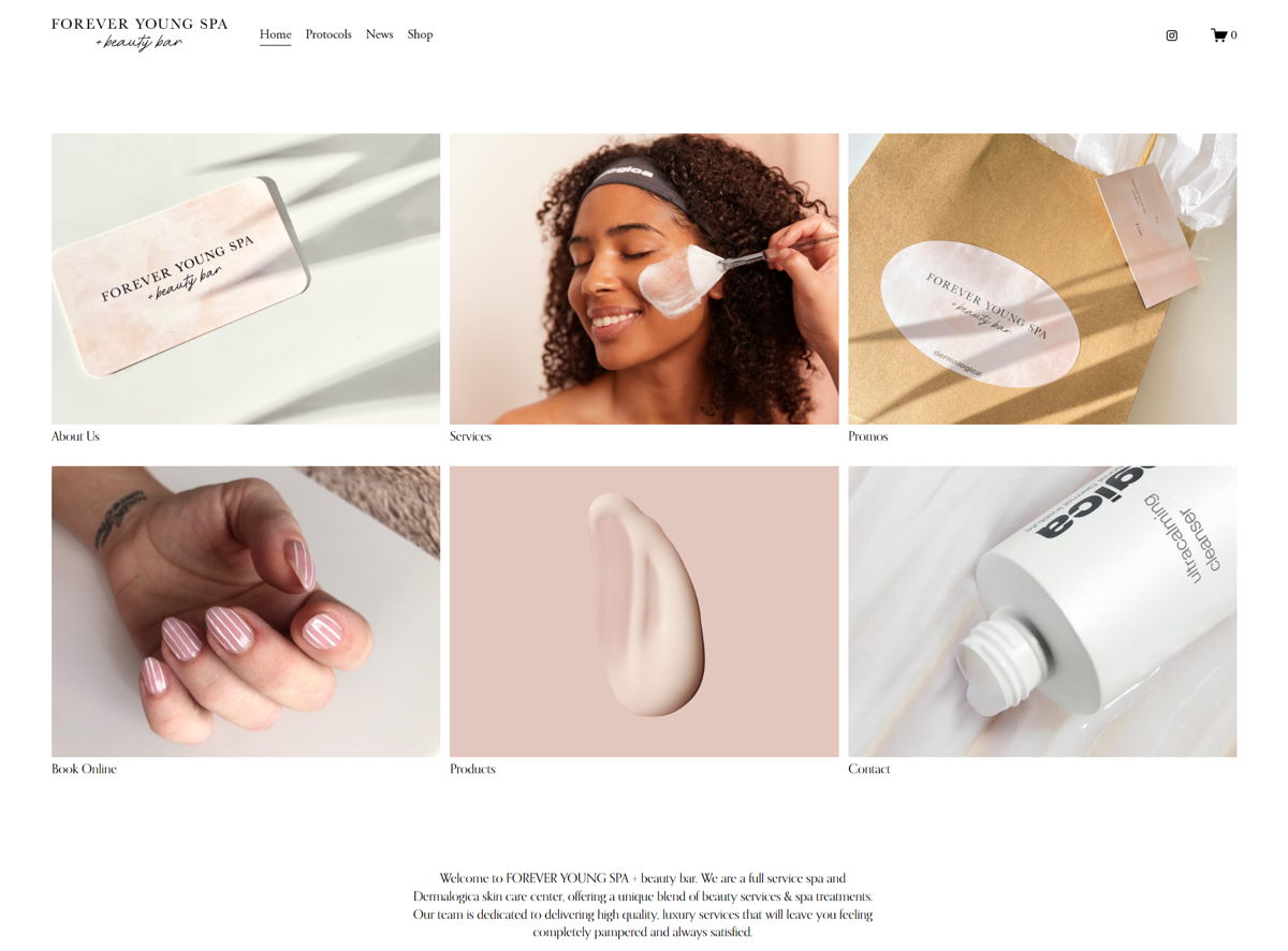 Screenshot of Forever Young Spa, from the beauty websites collection.