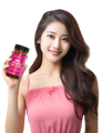 beautiful asian lady holding a bottle of Nano Singapore's best collagen gummies