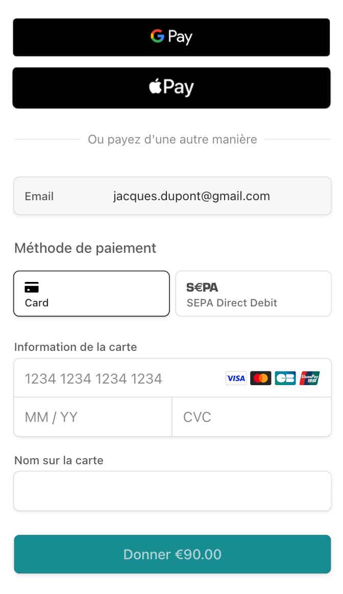 Un Grand Jour Cash Fund payment interface