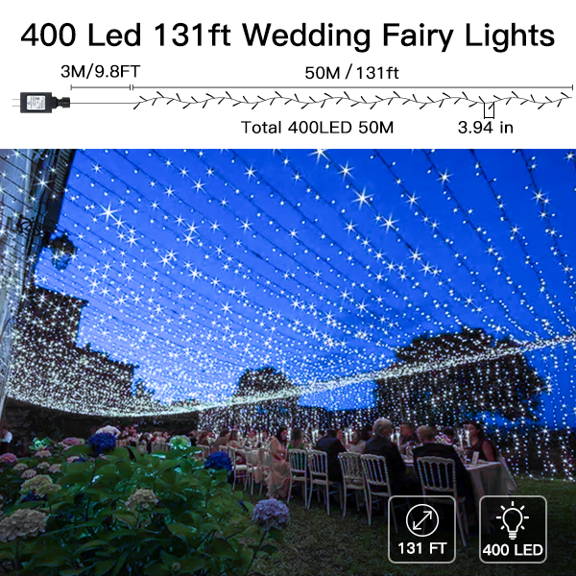 Ollny's 400 leds green cable cool white string lights are safe to touch & power saving