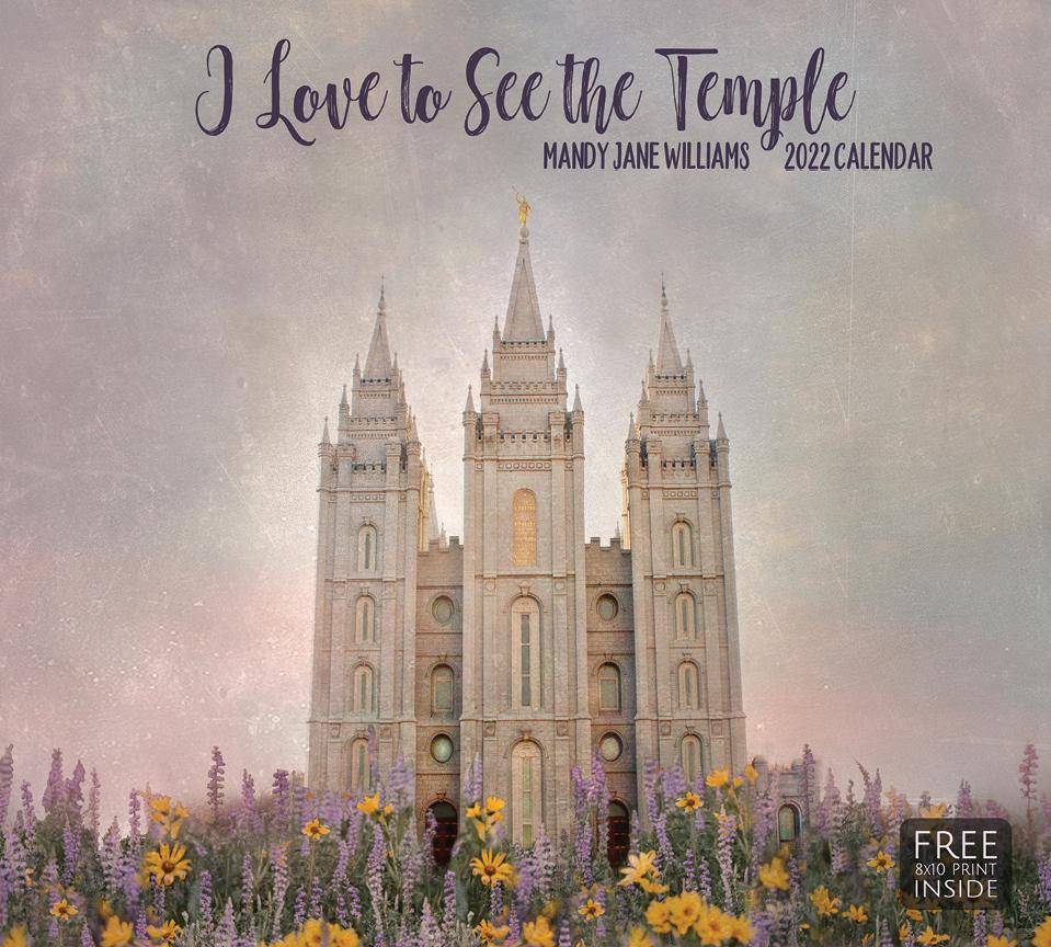 2022 Calendar featuring a picture of the Sale Lake City Temple with flowers in the foreground. 