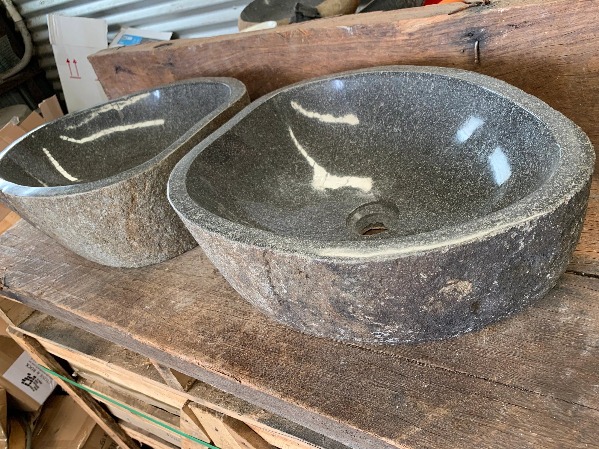 Handmade Natural Oval River Stone Bathroom Basin - Image 11