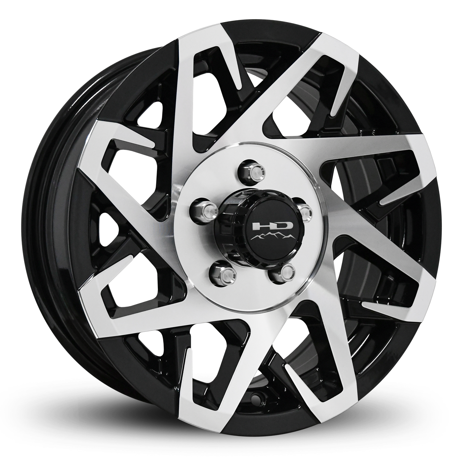 HD Off-Road Canyon Custom Trailer Wheel Rims in 15x6.0  15x6 Gloss Black Machined Face with Center Cap & Logo fits 5x4.50 / 5x114.3 Axle Boat, Car, RV, Travel, Concession, Horse, Utility, Lawn & Garden, & Landscaping.