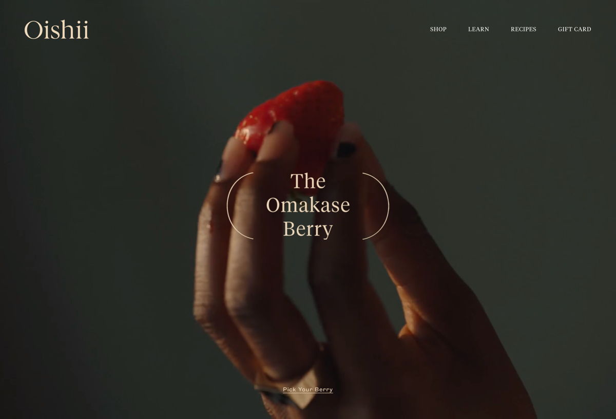 Screenshot of Oishii, from the squarespace websites  collection.