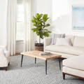 living room with blue diamond cotton rug