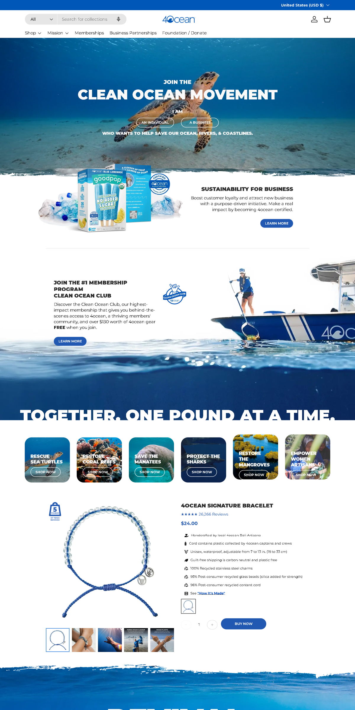 Screenshot of 4ocean, from the homepage examples collection.