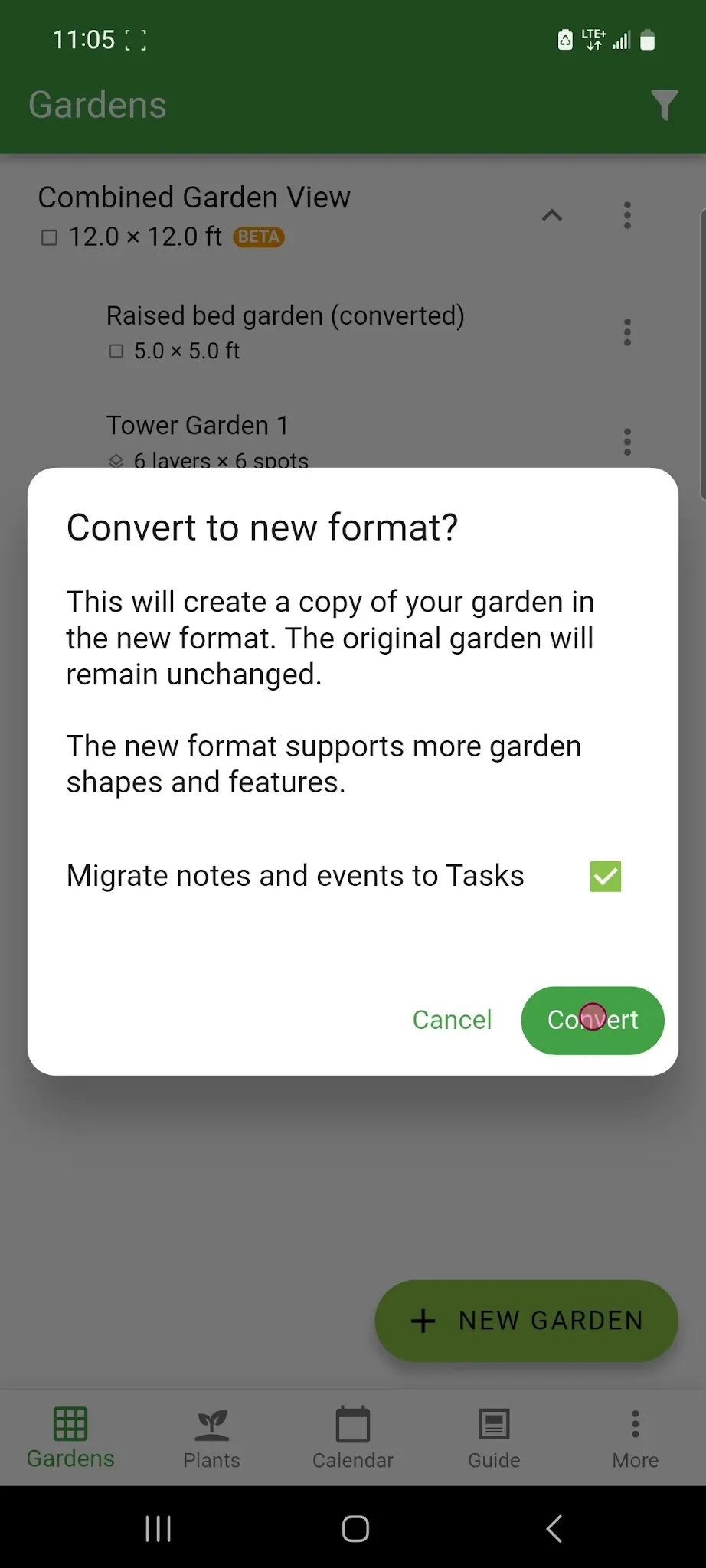 Confirm Garden Conversion