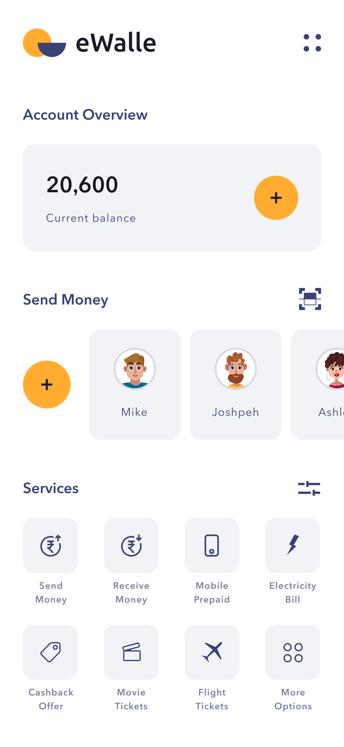 Finance app UI screen