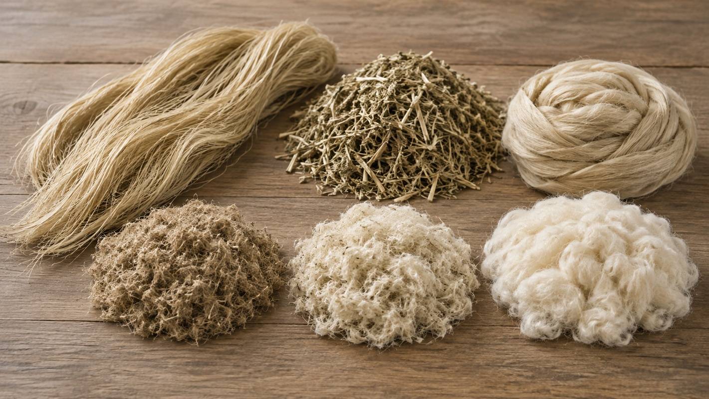 Different types of hemp fiber including long fiber, short fiber and sliver