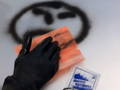 removing graffiti from car using graffiti safewipes