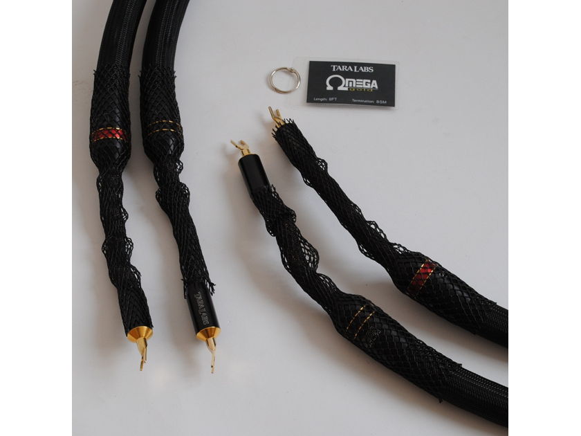 TARA LABS OMEGA GOLD SPEAKER CABLE PAIR 2.5m / 8ft / Spade Terminals / NEAR MINT