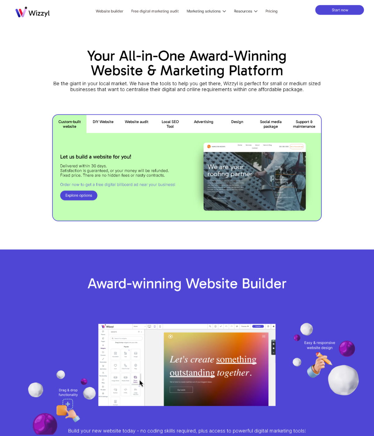 Screenshot of Wizzyl , from the duda websites collection.