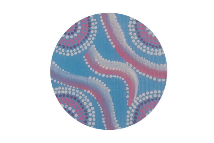 Indigenous Dot Wave Pattern Round Rug | Blue Pink Circular Floor Mat