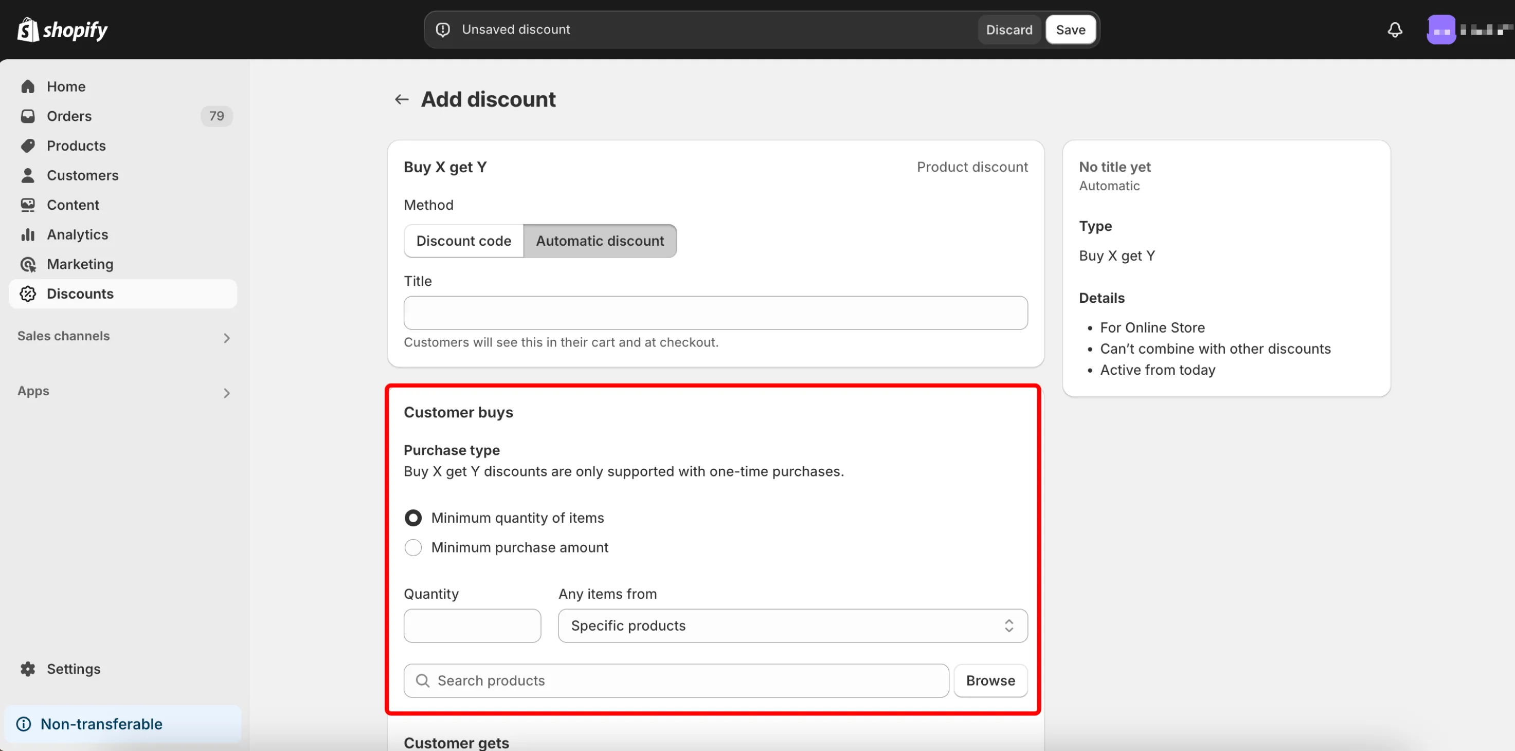 Settings for Shopify Buy X Get Y discounts